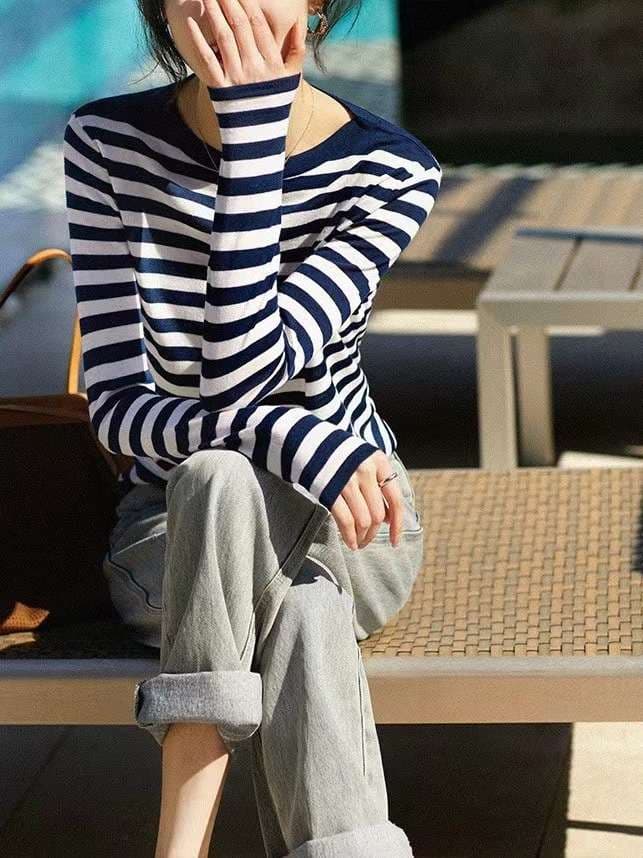 レディース ボーダー シフォントップス 青 春服 夏服 おしゃれ かわいい KOEISTORE（コウエイストア） ニットトップス レディース 春 夏 春夏