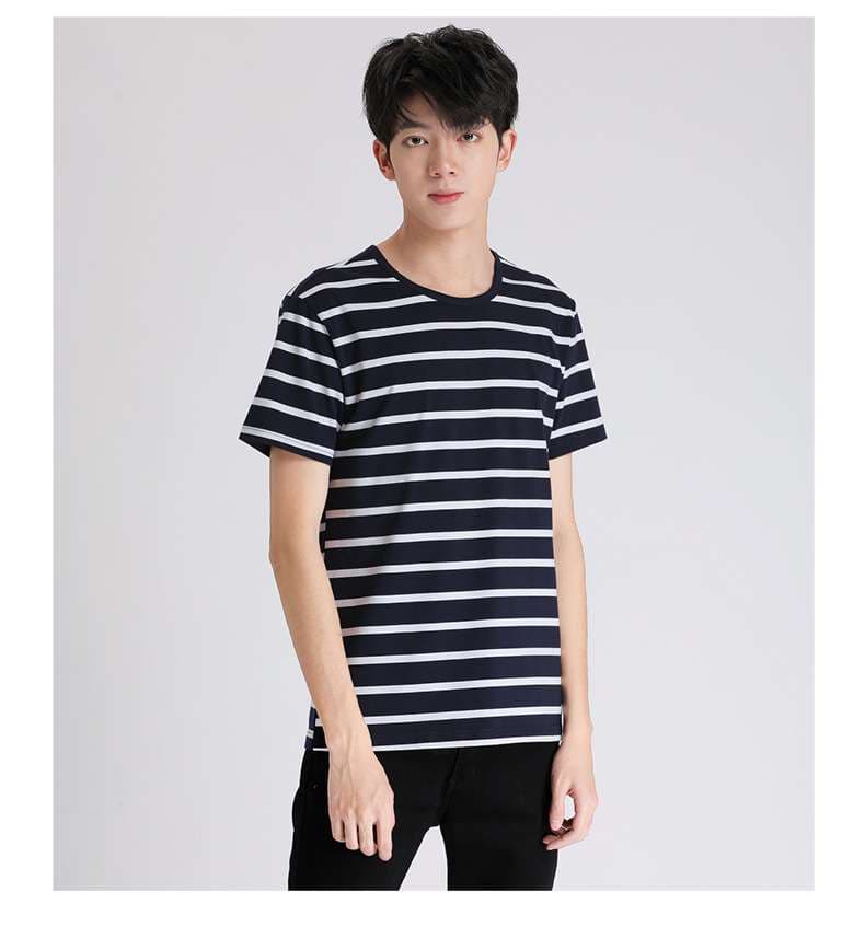 しなやかな縞模様クルーネック半袖Tシャツ ボーダー服