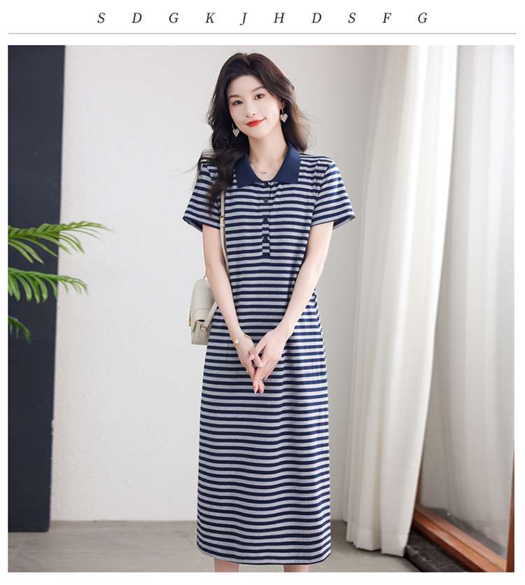 清涼感あふれる襟付きボーダーワンピース ボーダー服