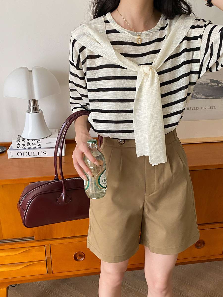 デザインリボン付きボーダーニット ボーダー服