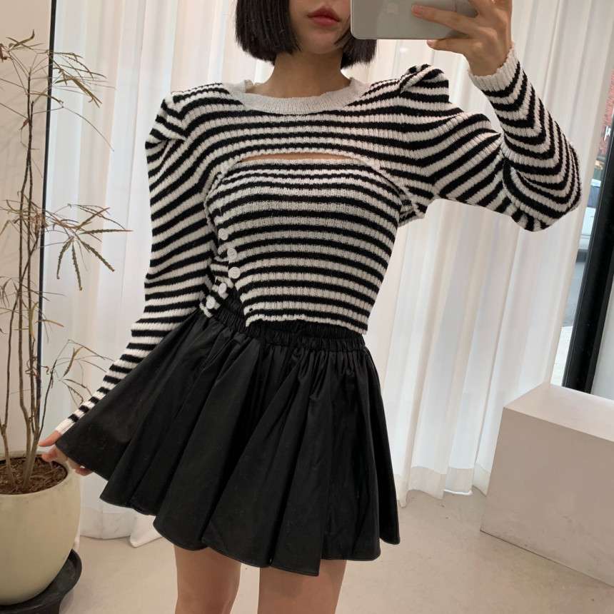 個性的切り替えデザインボーダーニット ボーダー服
