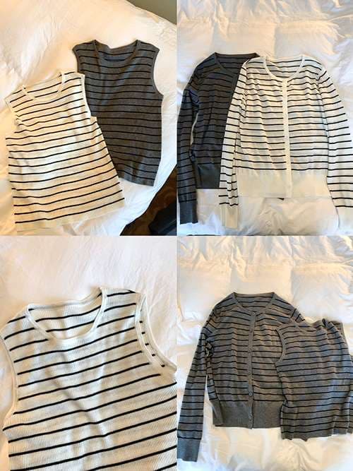細ボーダーゆったりリブニット ボーダー服