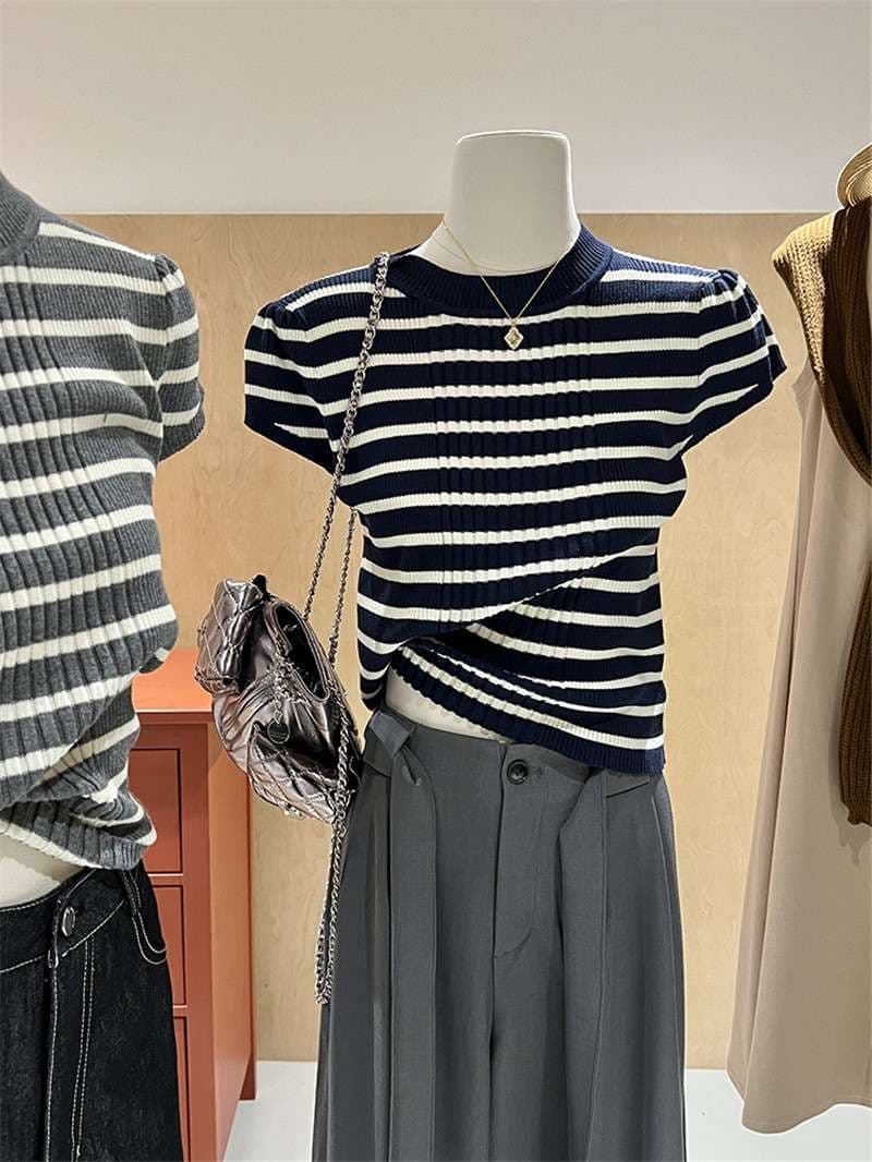 ーダー半袖ニットトップス　Tシャツ・ロンT ボーダー服