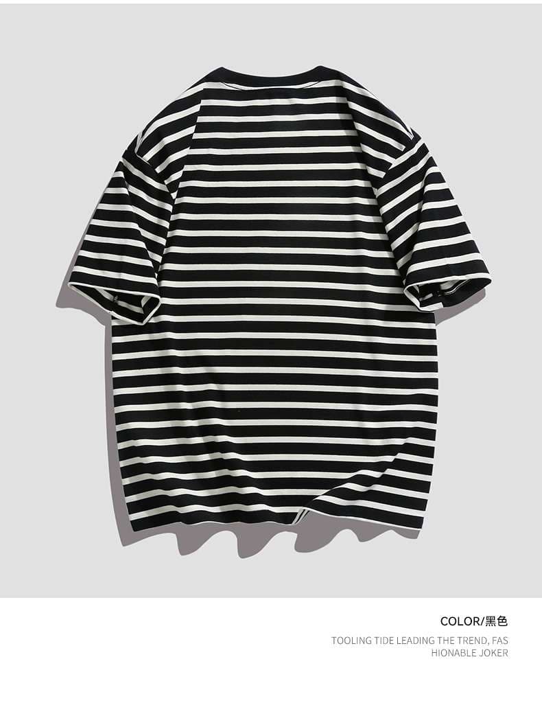 シンプルボーダー半袖カジュアルTシャツ ボーダー服