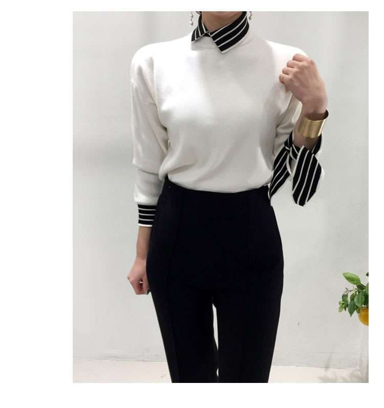 ストライプデザイン リボン袖シャツ ボーダー服