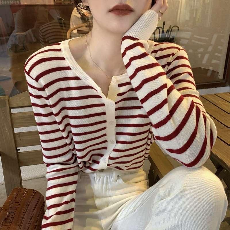 やわらか素材ボーダーカーディガン ボーダー服