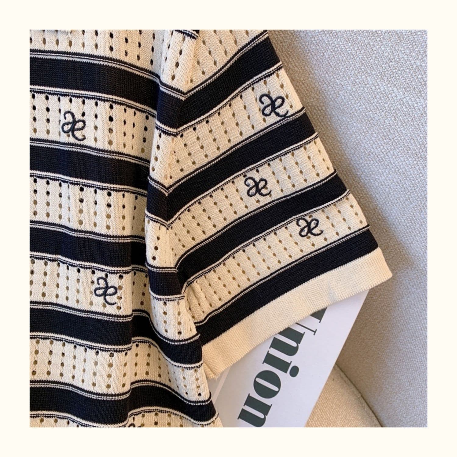 ボーダー服 襟付き刺繍ボーダーワンピース