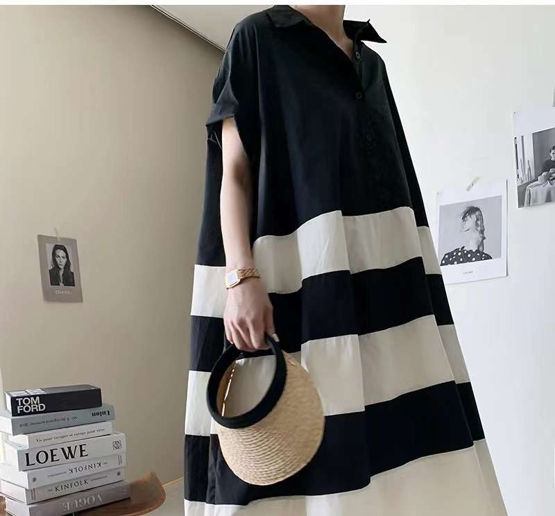 切り替えボーダーシャツワンピース ボーダー服