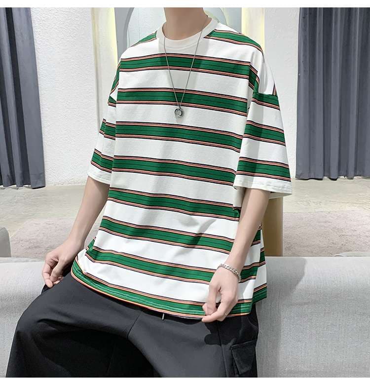 ゆったりボーダー柄オーバーサイズTシャツ ボーダー服