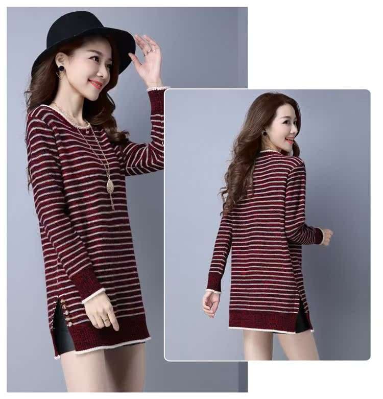 ストライプ柄ニットワンピース ボーダー服