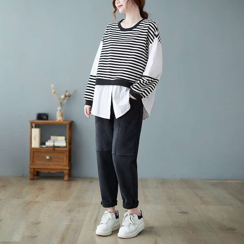 ゆったりボーダーレイヤードシャツ ボーダー服