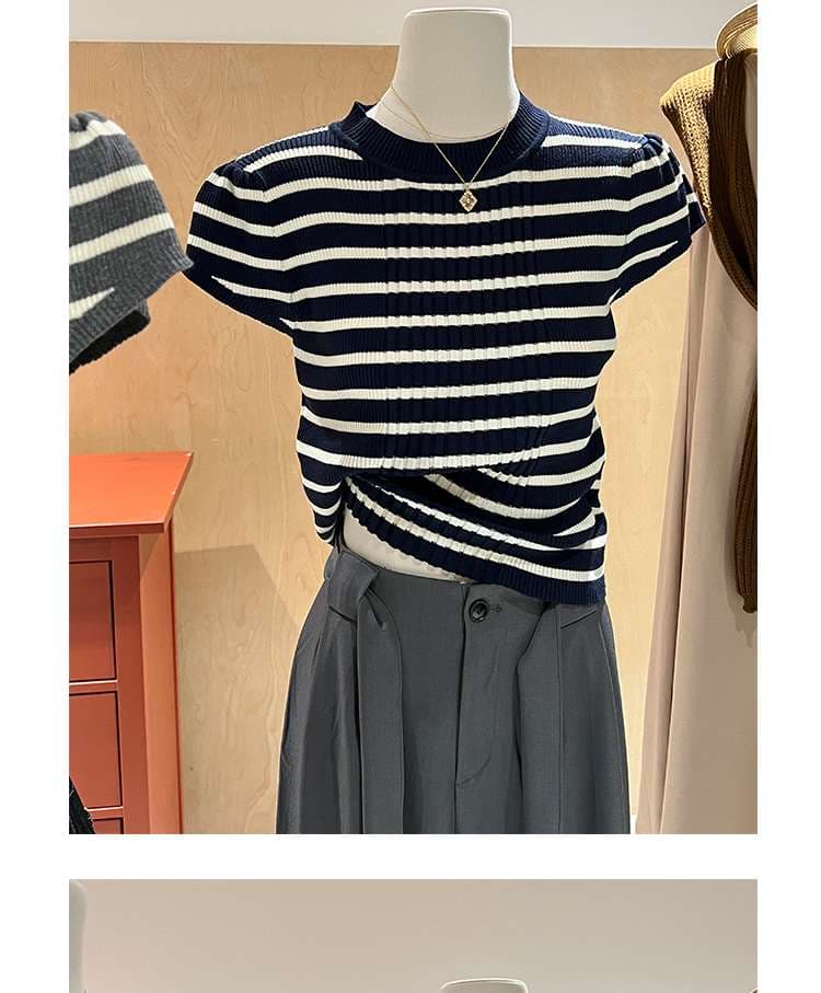 ーダー半袖ニットトップス　Tシャツ・ロンT ボーダー服