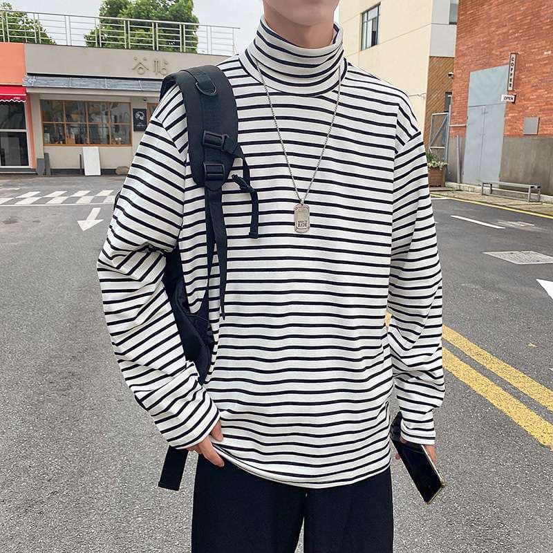 オーバーサイズストライプタートルネック ボーダー服