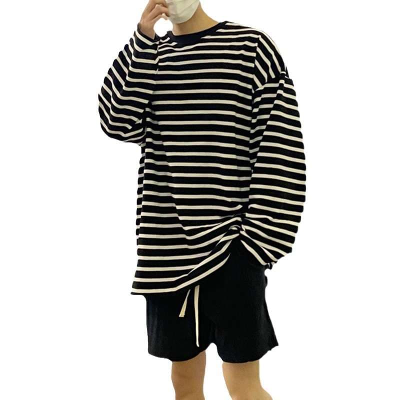 オーバーサイズボーダーロングTシャツ ボーダー服