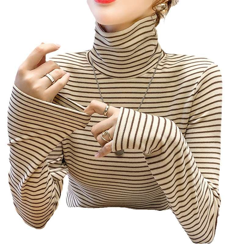 ボーダー柄タートルネック長袖インナー ボーダー服