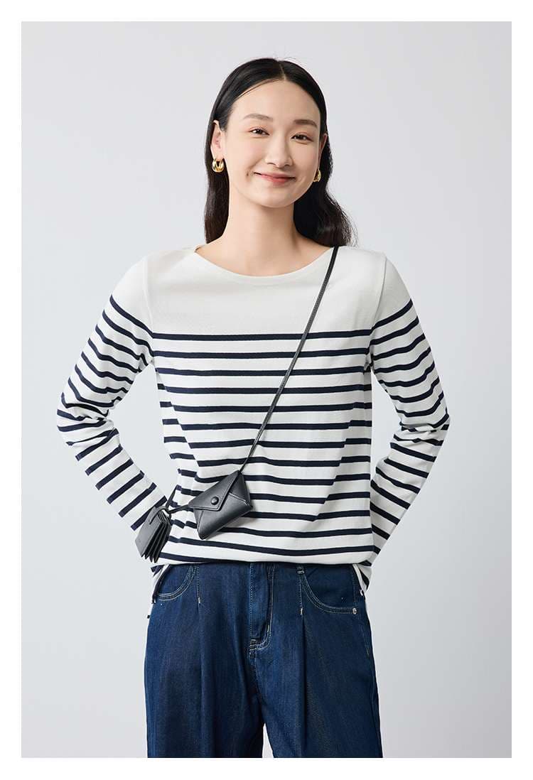 シンプルボーダーニット長袖プルオーバー ボーダー服