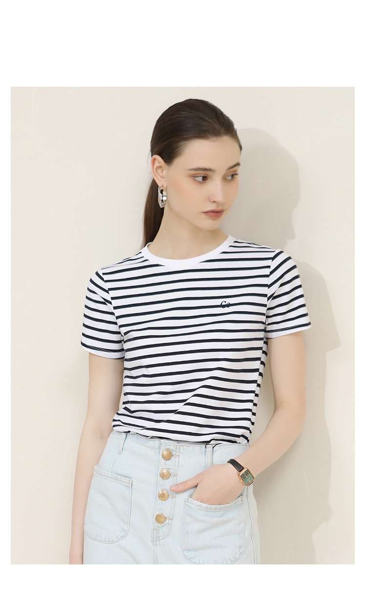 クラシックボーダーデザイン半袖Tシャツ ボーダー服