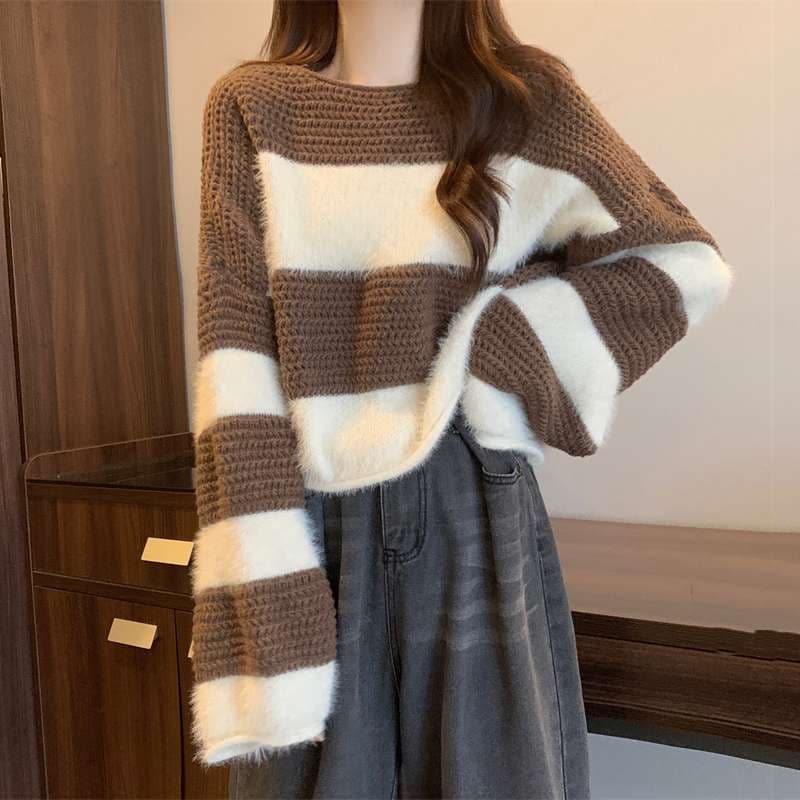 ふわもこボーダー柄オーバーサイズニット ボーダー服
