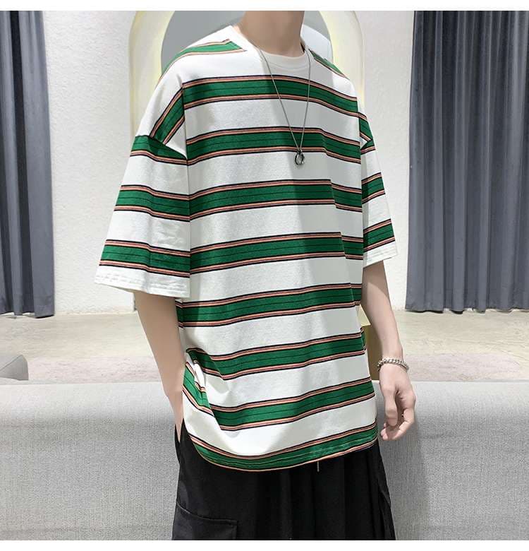 ゆったりボーダー柄オーバーサイズTシャツ ボーダー服