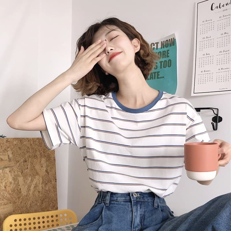 ボーダー服 爽やか配色リンガーボーダーＴシャツ
