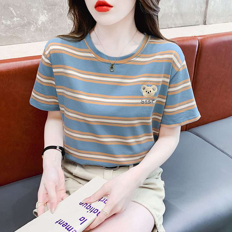 くまちゃんワッペン付き細ボーダーTシャツ ボーダー服