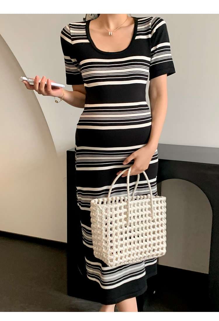 大人シックなマリンストライプロングワンピース ボーダー服