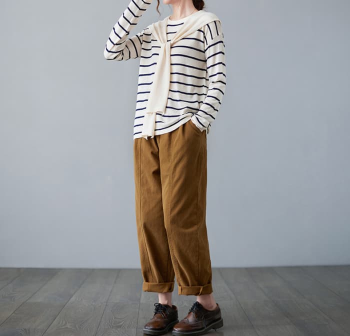 ボーダー服セーター 秋冬 レディース 肩かけ風 ボーダー  ニット