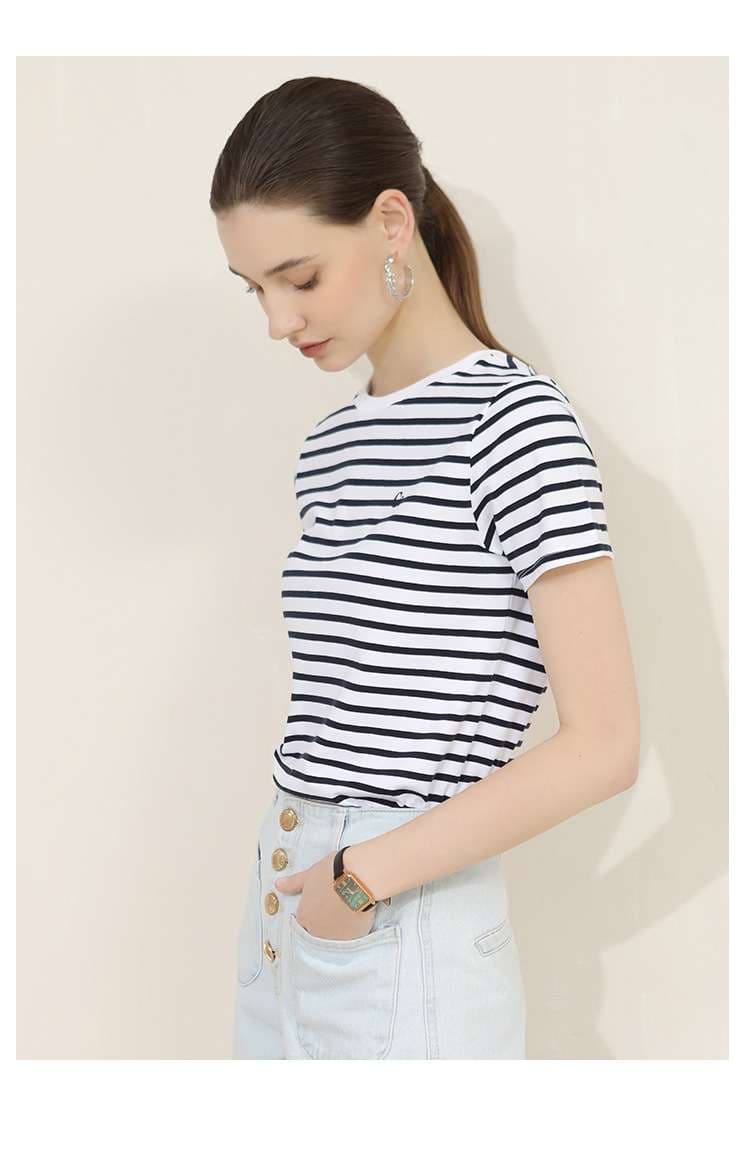 クラシックボーダーデザイン半袖Tシャツ ボーダー服