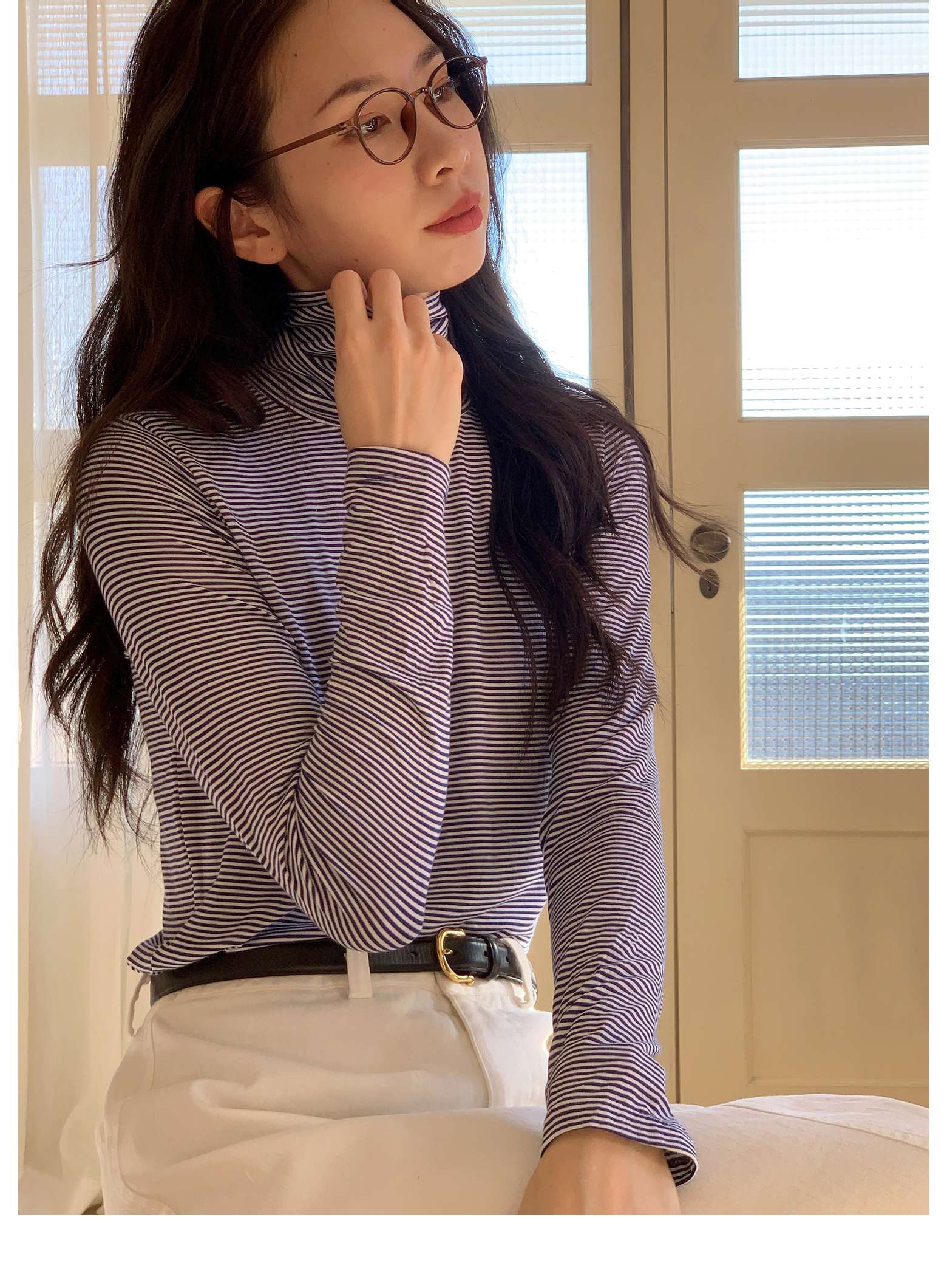 タートルネックボーダーニット ボーダー服