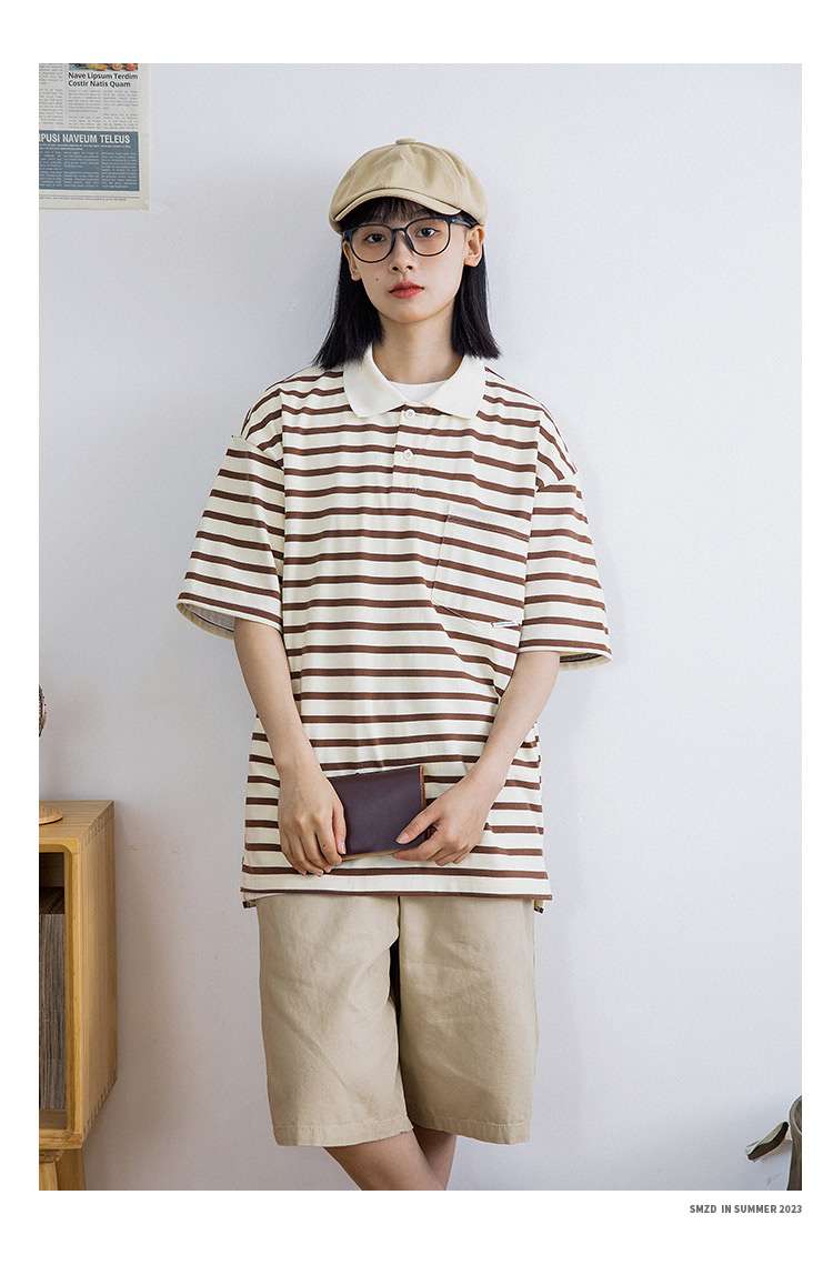 ゆったりシルエットボーダーポロシャツ ボーダー服