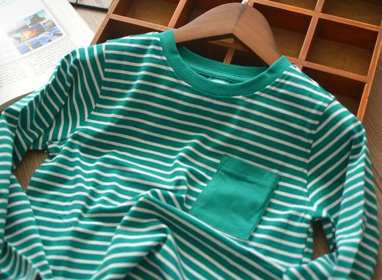 爽やかマリンスタイル ポケット付きボーダーカットソー ボーダー服