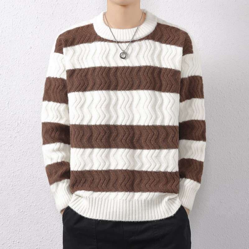 シェブロン柄ボーダーニットセーター ボーダー服