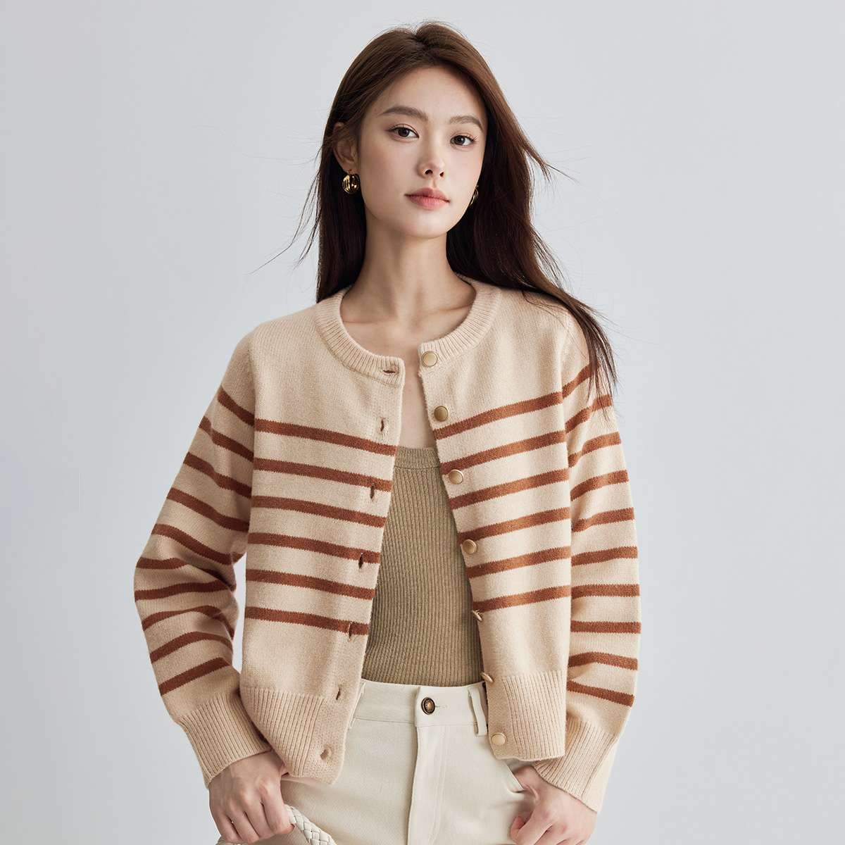 やわらかボーダー柄ニットカーディガン ボーダー服