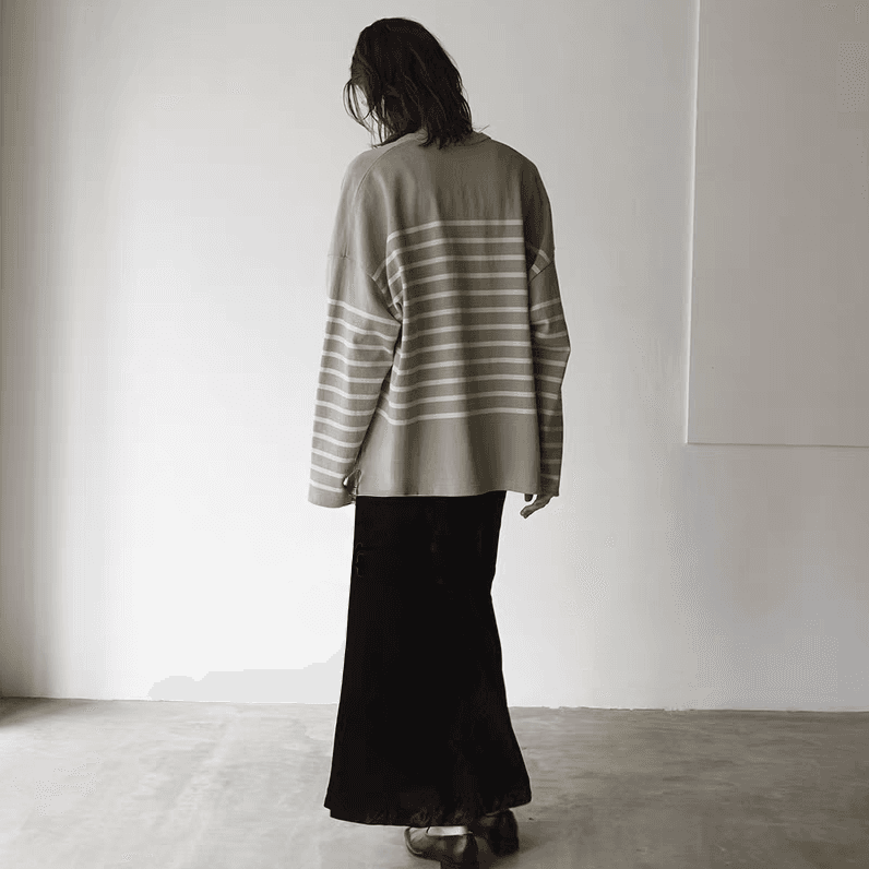 ゆったりVネックボーダーニットプルオーバー ボーダー服