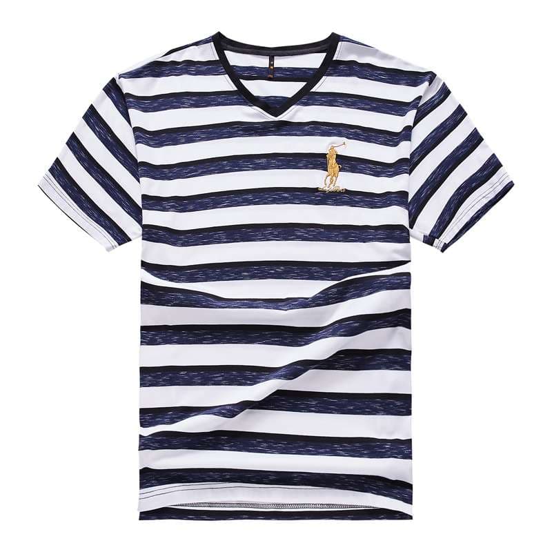 夏のマリンスタイル ボーダーVネックTシャツ ボーダー服