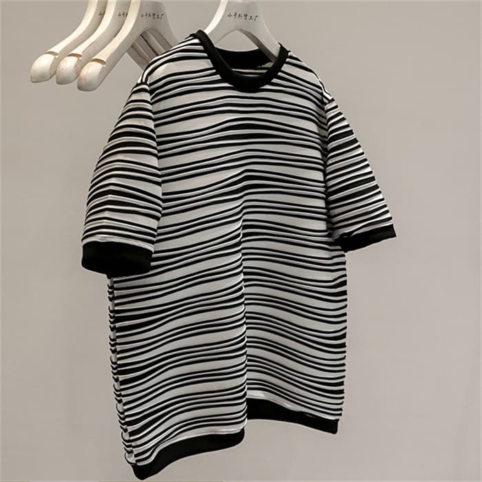 ボーダー服 Tシャツ 波模様半袖Tシャツ高品質万能カジュアルトップス