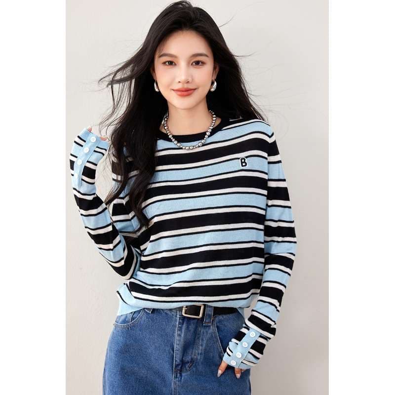 ボーダー柄オーバーサイズニットトップス ボーダー服