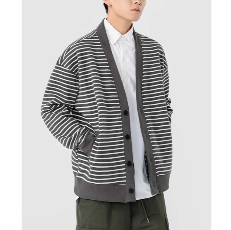 シンプルボーダー裏起毛カーディガン ボーダー服
