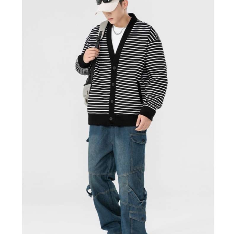シンプルボーダー裏起毛カーディガン ボーダー服