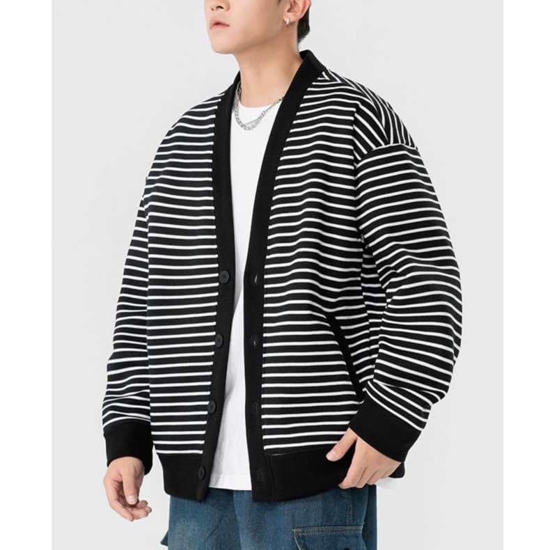 シンプルボーダー裏起毛カーディガン ボーダー服