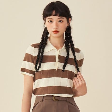 ボーダー服 ニュアンスボーダーポロニットセット