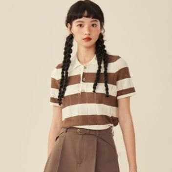 ボーダー服 ニュアンスボーダーポロニットセット