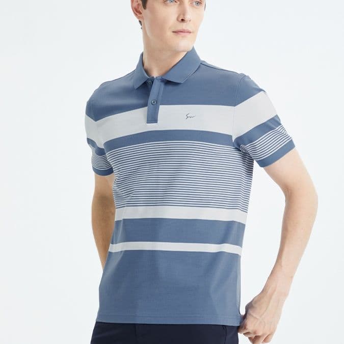ボーダー服 爽やか綿混ボーダーポロシャツ