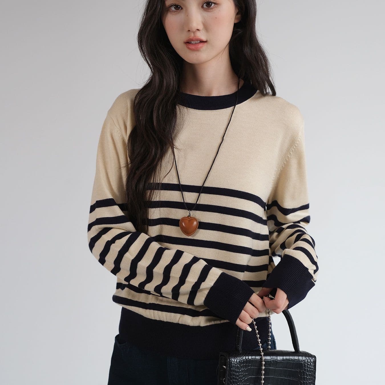 ボーダー服 ボーダー服 ハートペンダント付きボーダーニット