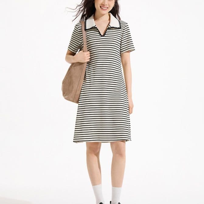 ボーダー服 ボーダー服 襟付きボーダーポロワンピース