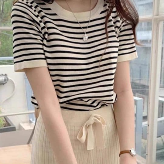 ボーダー服 ボーダー服 洗練ボーダー半袖トップス