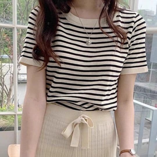 ボーダー服 ボーダー服 洗練ボーダー半袖トップス