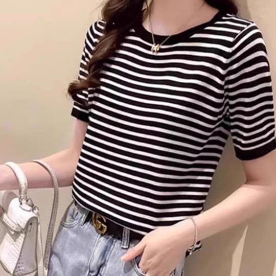 ボーダー服 ボーダー服 洗練ボーダー半袖トップス