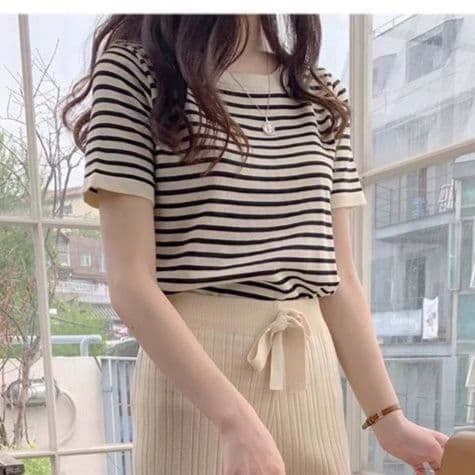 ボーダー服 ボーダー服 洗練ボーダー半袖トップス