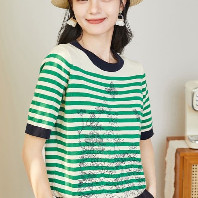 ボーダー服 ボーダー服 涼やか海風 ボーダー半袖ニット